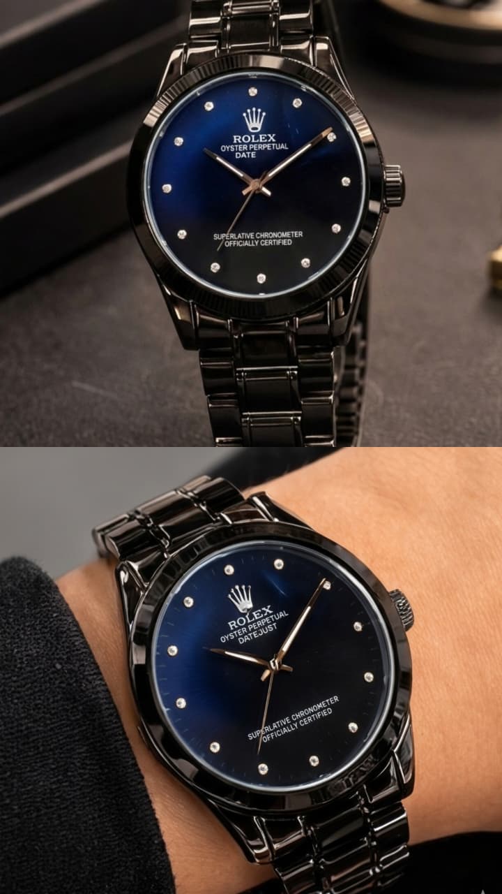 Rolex-Inspired Men’s Watch Set – Black & Silver Stylish watches